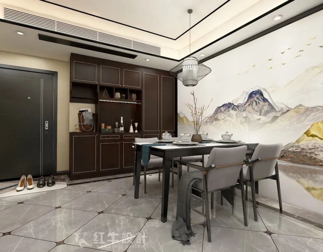 AB娱乐设计--创源龙樾140㎡新中式风格05效果图欣赏_创源龙樾140平方C1户型餐厅
