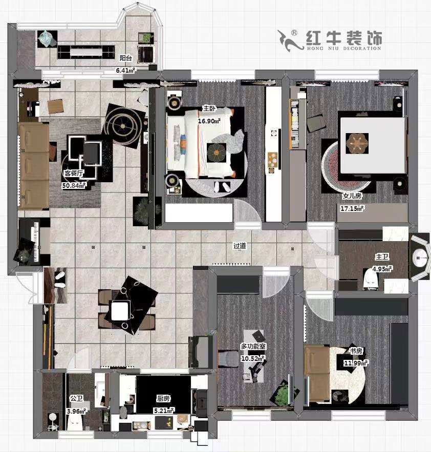 魏明花_梅花山庄21-201-702-153㎡-现代简约风格_4室2厅2卫(二手房装修)_定制家¥260000_全包26万00_03彩平图