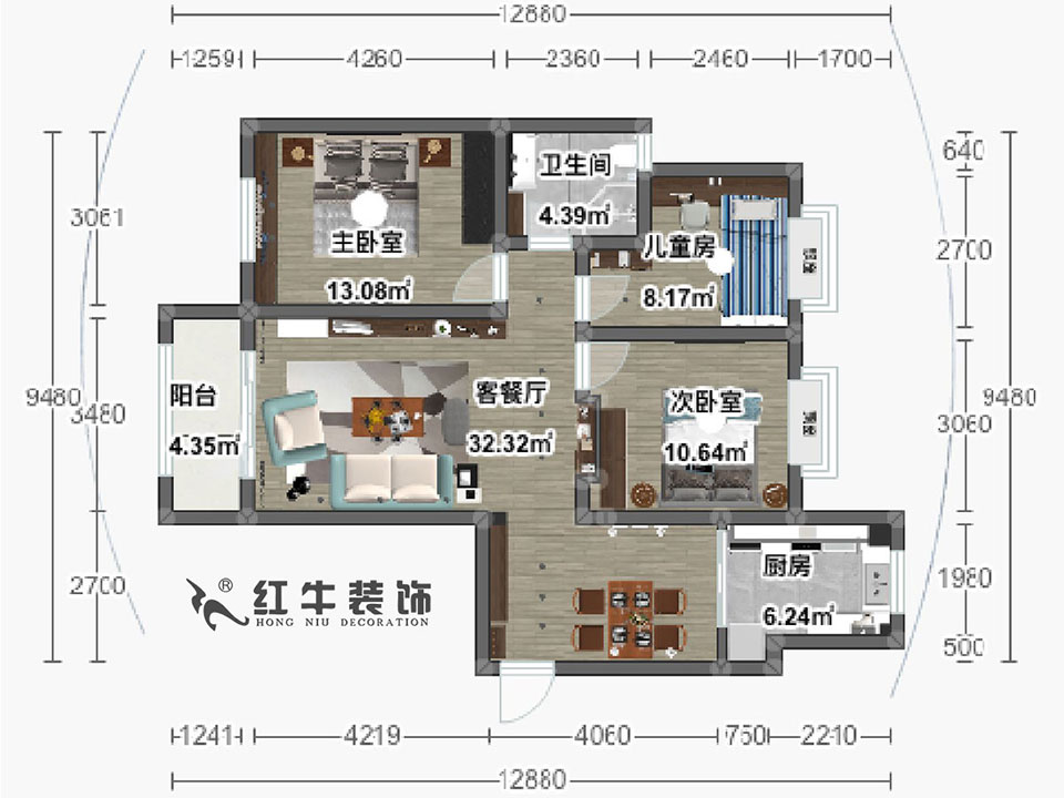陆利民_南京资讯施工大学人才公寓5-803-113㎡-现代风格_平面彩图