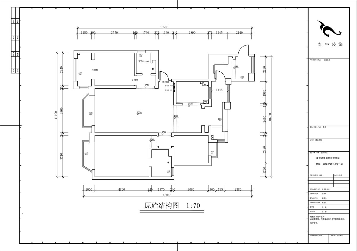 蒋琛|御江金城11-3-2206-140㎡-法式奶油风格|3室2厅2卫|新房装修|定制家|全包23万|00_01原始结构图