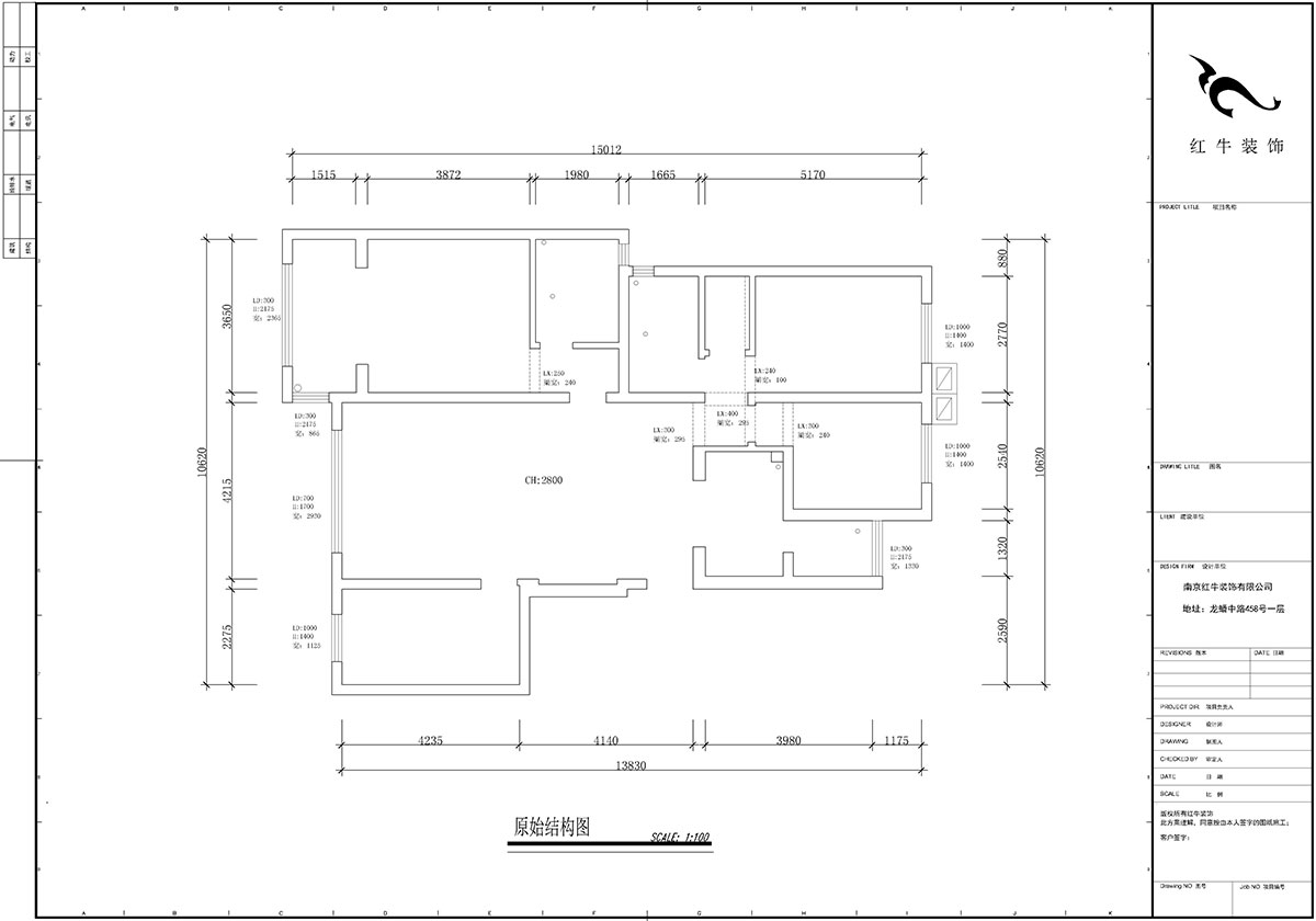 【实景案例】蒋琛|紫金东郡2-302-135㎡-现代风格|4室2厅2卫|定制家¥190562|全包23万|00_01原始结构图