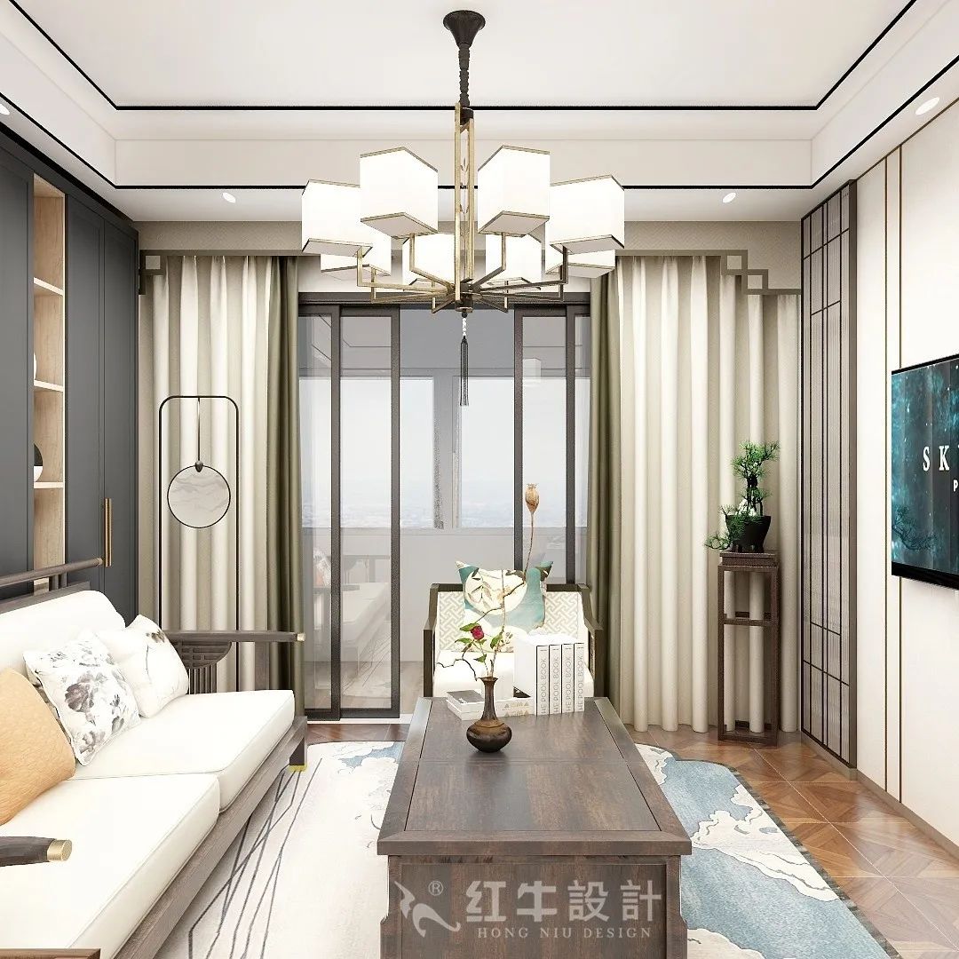 朱明琪_AB娱乐设计--中垠紫金官邸105㎡(C3户型)新中式风格01客厅