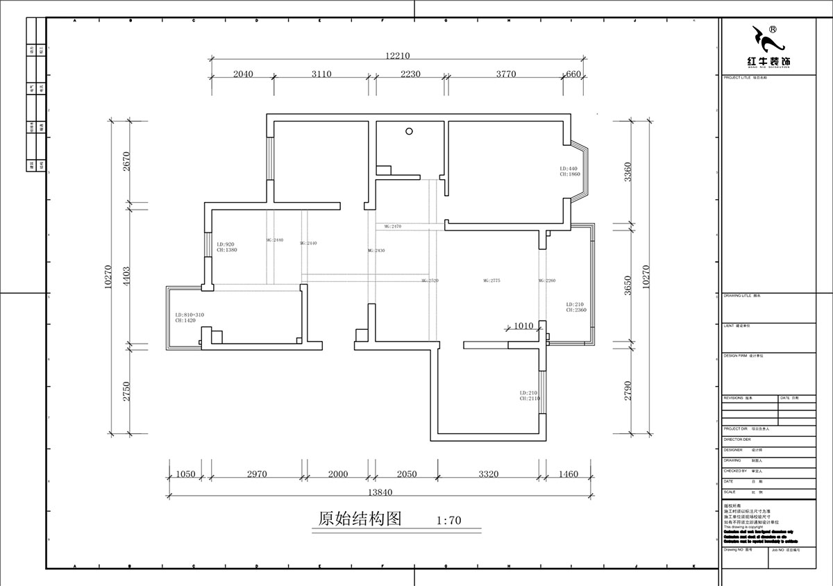 蒋琛|香榭里8-3-1101-260㎡-现代简约风格|4室3厅2卫|老房装修|定制家|全包29万|00_01一层原始结构图